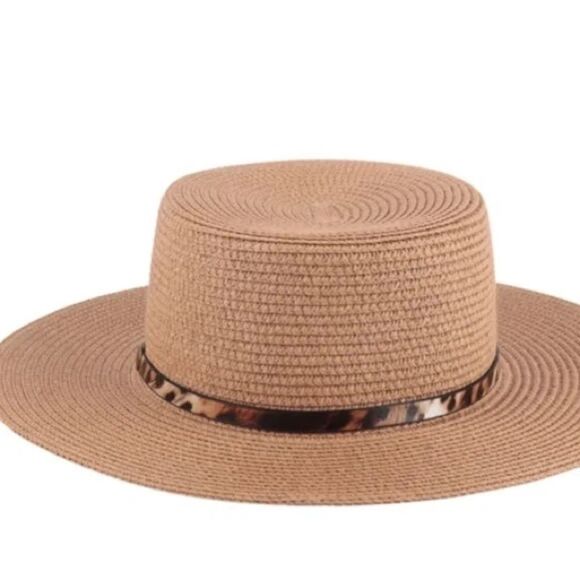 Brown Panama Brim Hat With Leopard Strap Accent - Picture 2 of 2